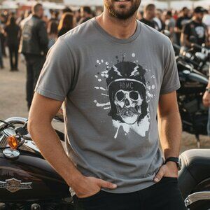 Harley Davidson T-Shirt Mens Large Gray Motorcycle Biker Skull HDMC Short Sleeve